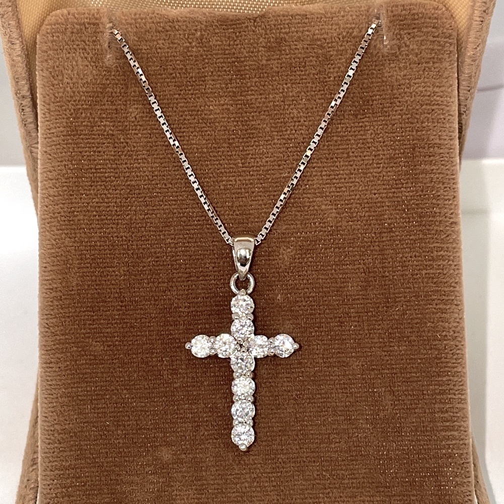 Solid 925 Sterling Silver Religious Diamond CZ Cross Pendant Unisex Necklace